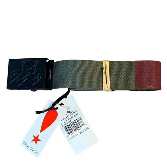 Play Cloths Belt Running Jack Burnt Olive Sonic Boom Adjustable Metal Buckle - Picture 1 of 8